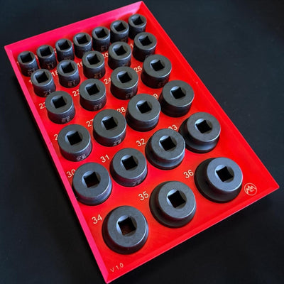 Milwaukee Packout Socket Organizer, 3D Printed, 1/2 Shockwave Metric Shallow Impact Socket Tray 29 Sockets 8mm to 36mm, Gift for Him