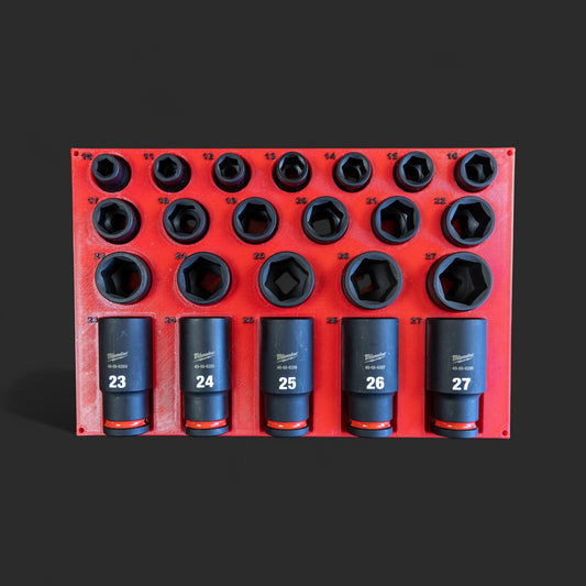 Milwaukee 1/2 metric impact socket organizer nested tray, 10–27 mm