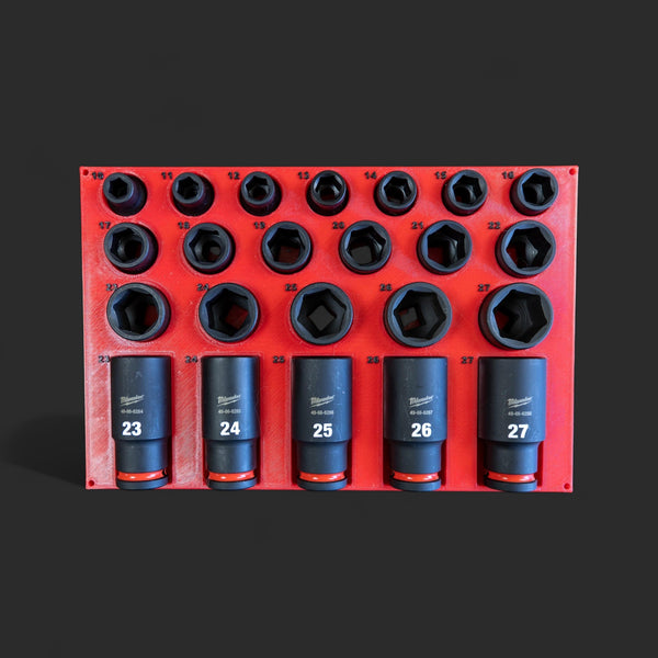 Milwaukee 1/2 metric impact socket organizer nested tray, 10–27 mm