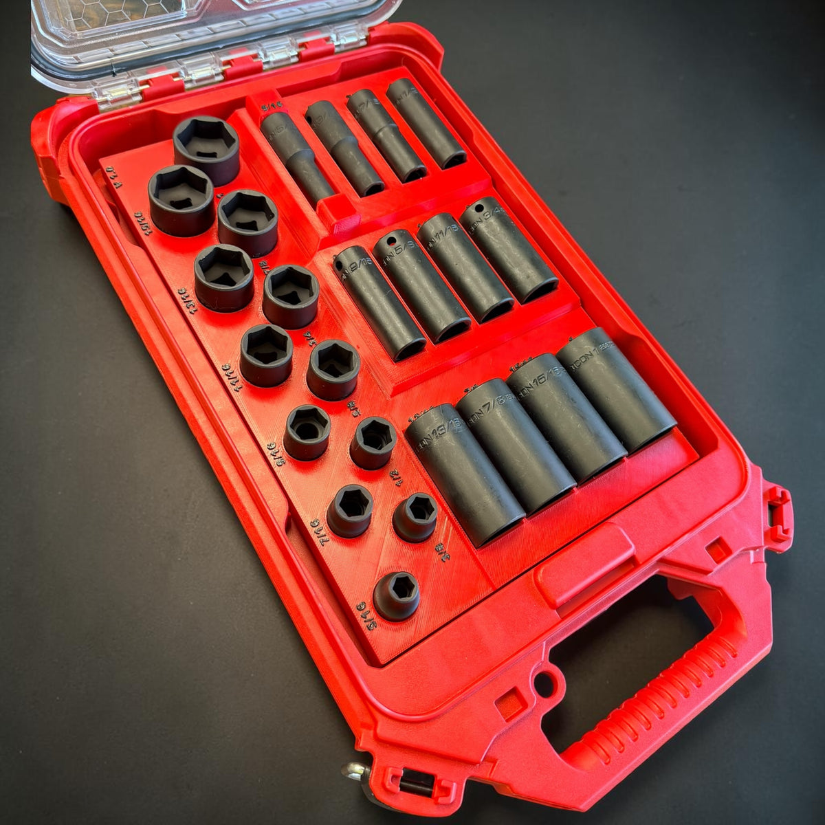 Milwaukee Packout 3/8" Drive Impact Socket Organizer Insert for Harbor Freight Icon 59750/59739 6-Point SAE Deep & Shallow (24-Pc)