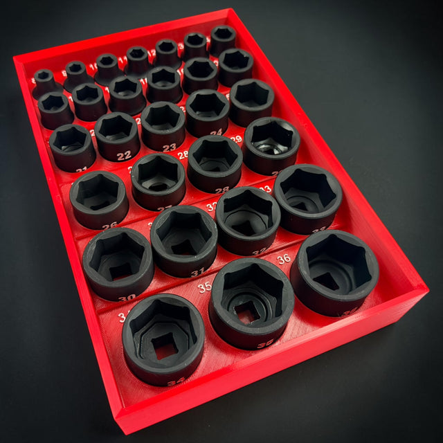 Milwaukee Packout 1/2" Milwaukee Shockwave Metric Standard-Depth 6-Point Impact Socket Organizer Insert – No-Skip Complete Series (8mm–36mm)