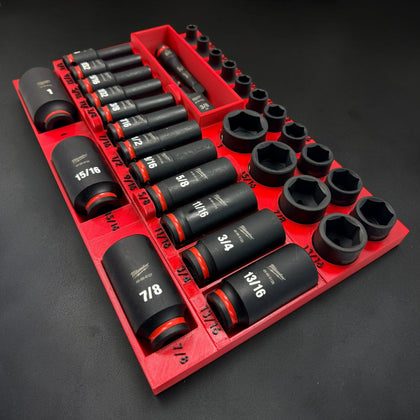Milwaukee Packout 3/8" Milwaukee Shockwave SAE 6-Point Impact Socket Organizer Insert – No-Skip Complete Series, Standard & Deep (1/4"–1")