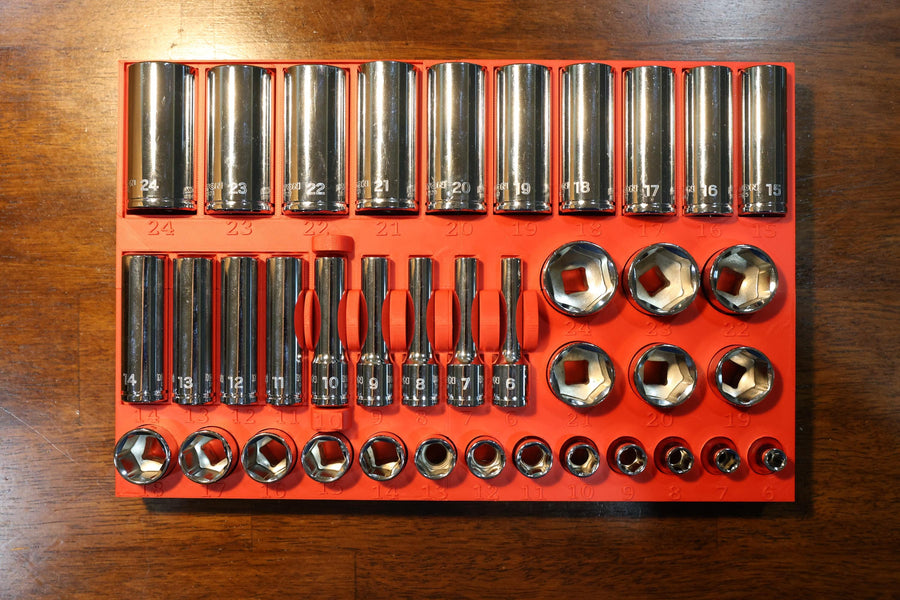 Custom STL File: Milwaukee Packout Low-Profile Compact Organizer for Tekton 3/8 Metric Deep and Shallow Sockets