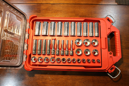 Custom STL File: Milwaukee Packout Low-Profile Compact Organizer for Tekton 3/8 Metric Deep and Shallow Sockets