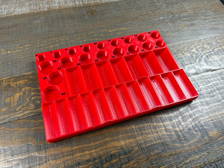 STL File - Metric Milwaukee Impact Socket Organizer for Packout Low Profile, 3/8" Drive No-Skip