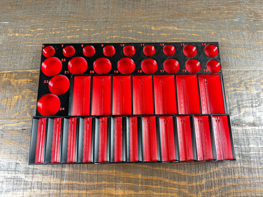 STL File - Metric Milwaukee Impact Socket Organizer for Packout Low Profile, 3/8" Drive No-Skip