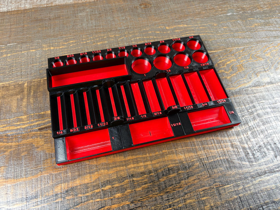 STL File - SAE Milwaukee Impact Socket Organizer for Packout Low Profile, 3/8" Drive No-Skip