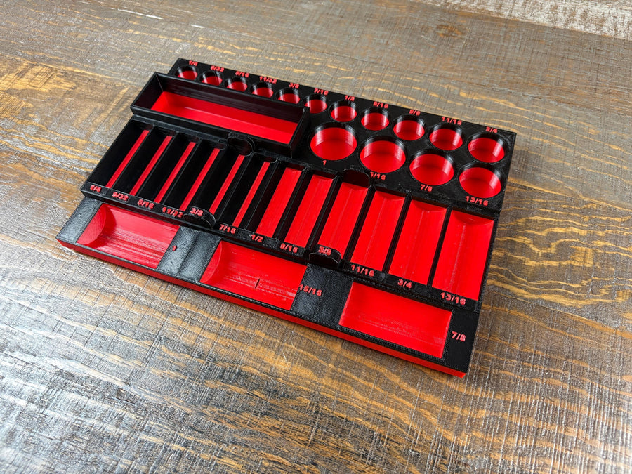STL File - SAE Milwaukee Impact Socket Organizer for Packout Low Profile, 3/8" Drive No-Skip
