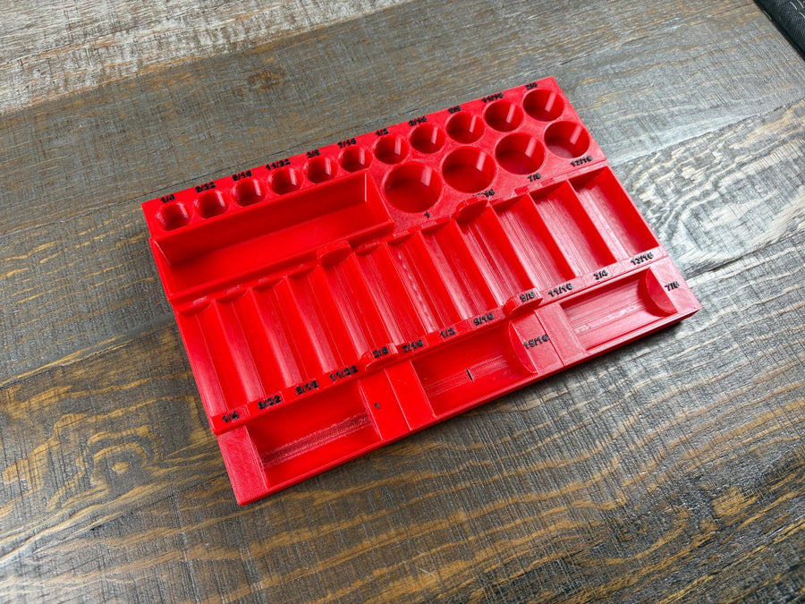 STL File - SAE Milwaukee Impact Socket Organizer for Packout Low Profile, 3/8" Drive No-Skip