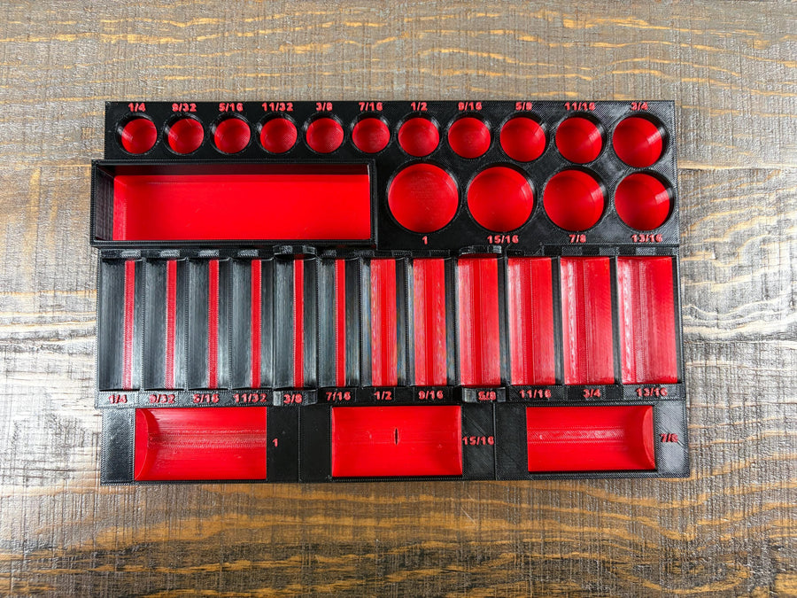 STL File - SAE Milwaukee Impact Socket Organizer for Packout Low Profile, 3/8" Drive No-Skip