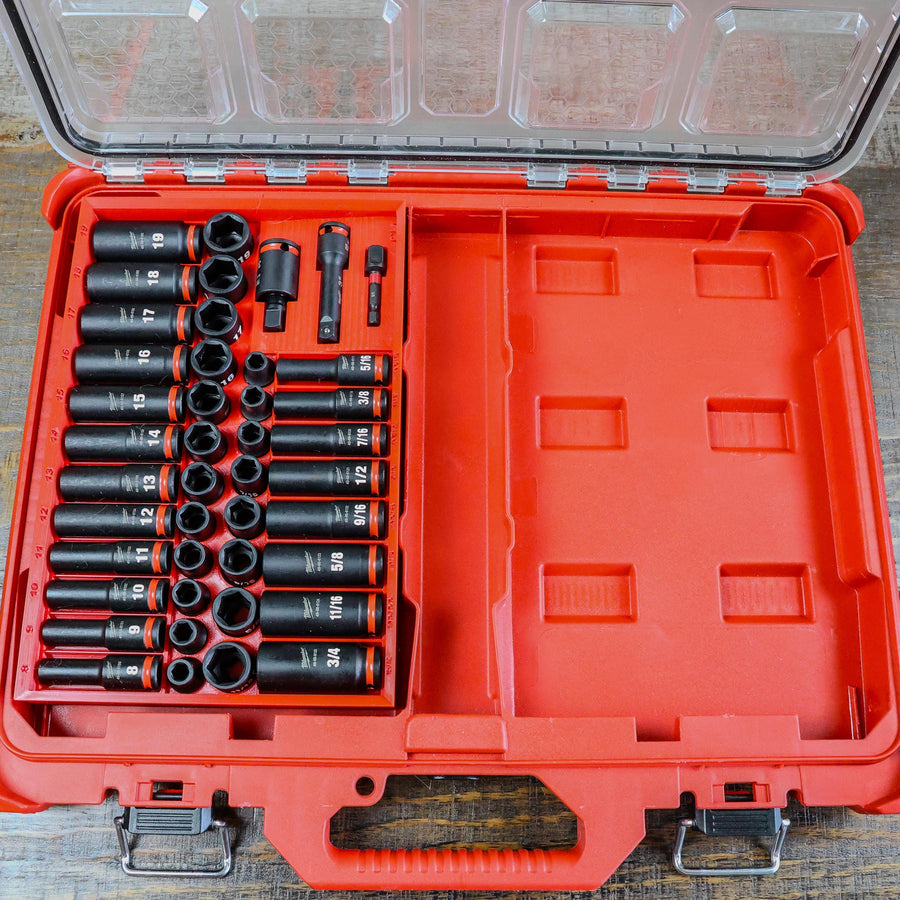 Milwaukee Packout Shockwave 49-66-7009 Impact Socket Organizer – 43-Piece 3/8" Packout Tray, SAE & Metric