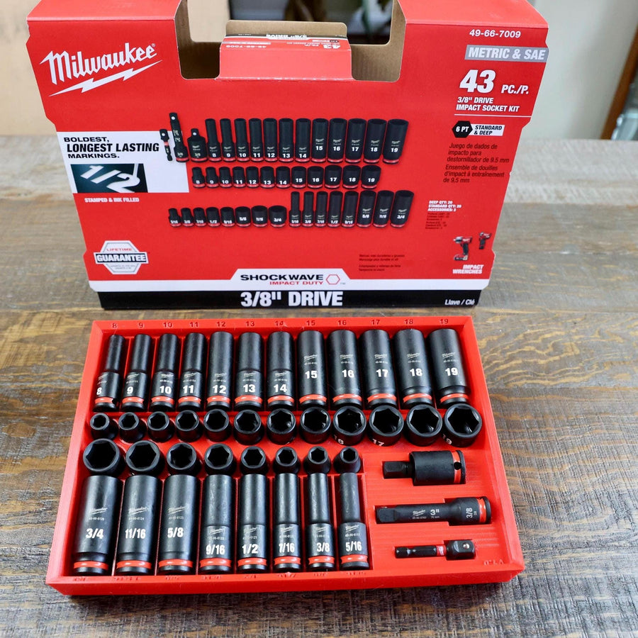 Milwaukee Packout Shockwave 49-66-7009 Impact Socket Organizer – 43-Piece 3/8" Packout Tray, SAE & Metric