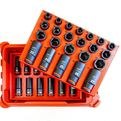 Milwaukee Impact Socket Organizer for Packout, 1/2" Drive Shockwave Metric Deep & Shallow No-Skip Complete Set