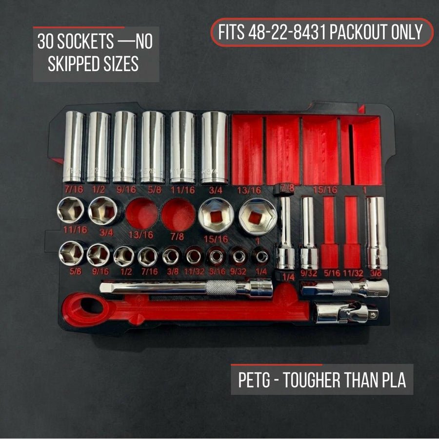 Milwaukee Packout Socket Organizer 3D Printed Tekton 3/8" SAE Socket Tray SKT15101 Mechanic Gift