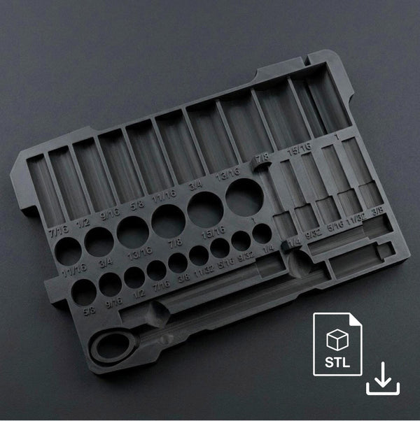 STL file preview for Tekton SKT15101 3/8" SAE socket organizer tray, 34-piece, fits Milwaukee Packout