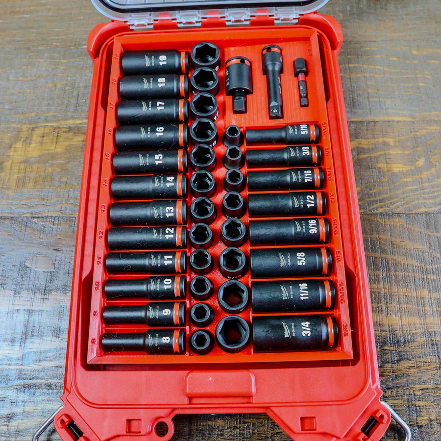 Milwaukee Packout Shockwave 49-66-7009 Impact Socket Organizer – 43-Piece 3/8" Packout Tray, SAE & Metric
