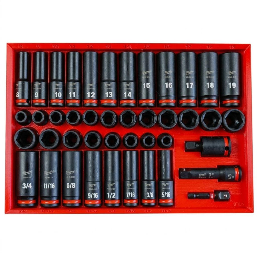 Milwaukee Packout Shockwave 49-66-7009 Impact Socket Organizer – 43-Piece 3/8" Packout Tray, SAE & Metric