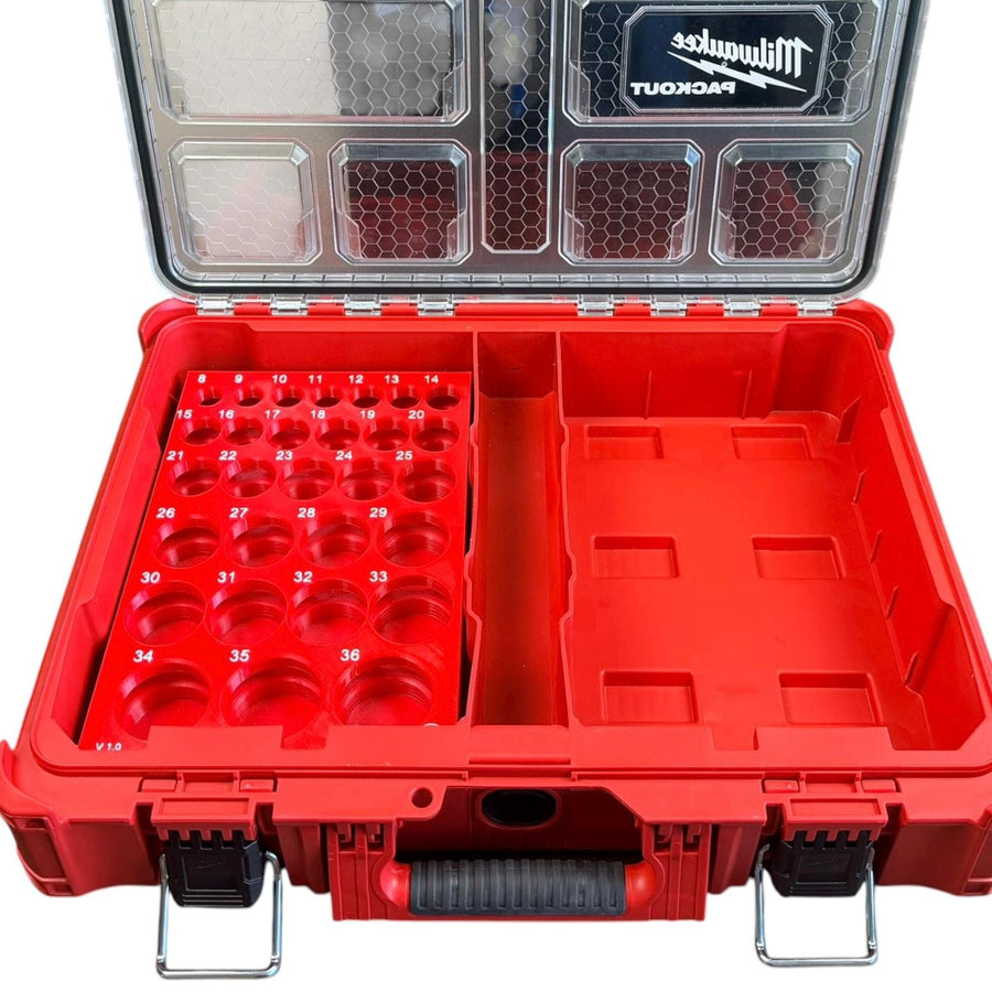 Milwaukee Packout Socket Organizer, 3D Printed, 1/2 Shockwave Metric Shallow Impact Socket Tray 29 Sockets 8mm to 36mm, Gift for Him