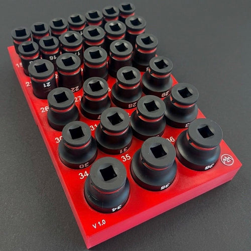 Milwaukee Packout Socket Organizer, 3D Printed, 1/2 Shockwave Metric Deep Impact Socket Tray 49-66-7015, 29 Sockets 8mm to 36mm,Gift for Him
