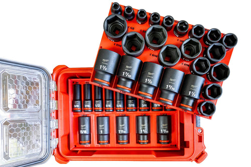 Milwaukee Impact Socket Organizer for Packout, 1/2" Drive Shockwave SAE Deep & Shallow No-Skip Complete Set
