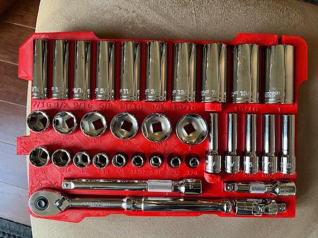 Milwaukee Packout Socket Organizer STL File Tekton 3/8" SAE Socket Tray SKT15101