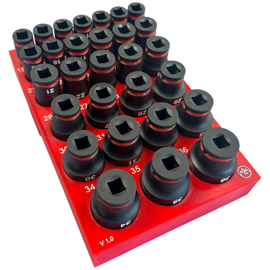 Milwaukee Packout Socket Organizer, 3D Printed, 1/2 Shockwave Metric Deep Impact Socket Tray 49-66-7015, 29 Sockets 8mm to 36mm,Gift for Him