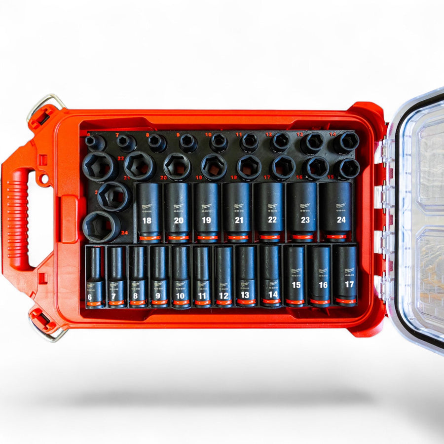 Milwaukee Packout Shockwave Impact Socket Organizer 3D Printed 3/8 Metric Complete No-Skip Standard Deep Socket Tray Gift for Him
