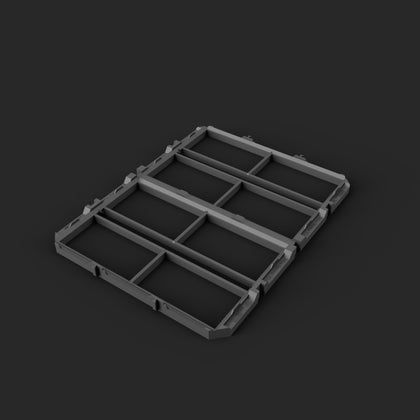 Render of the two-piece Packout shallow-drawer adapter in black, assembled, three-quarter view