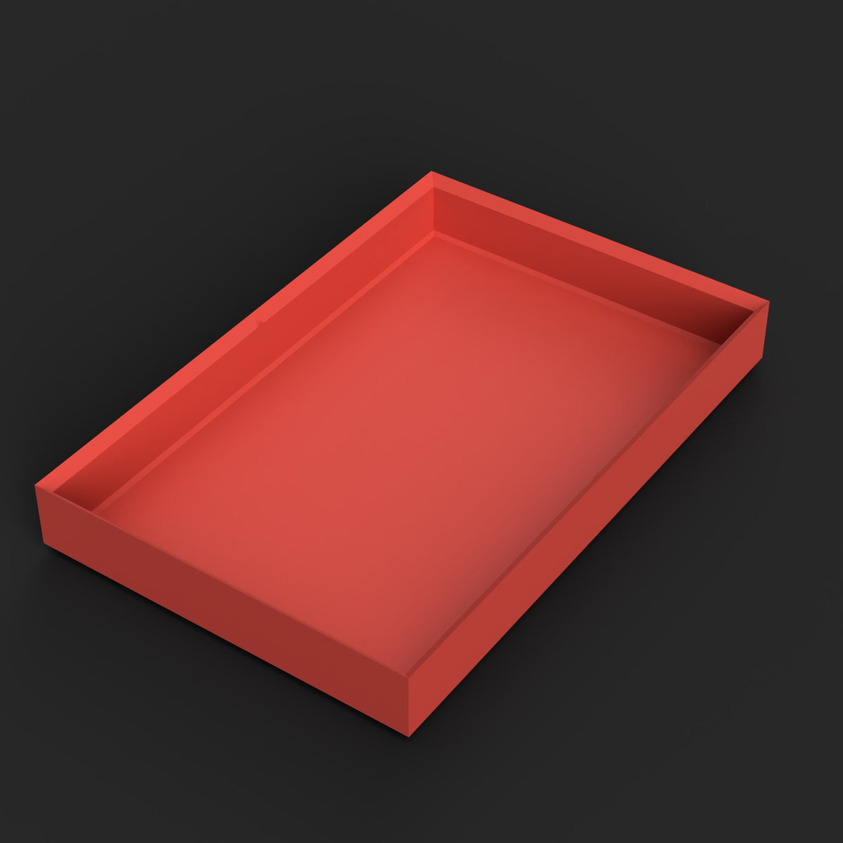 Render of the Packout 33.5mm spacer and storage tray STL file, three-quarter view on charcoal